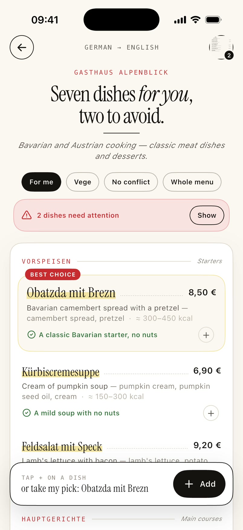 A menu translated inside MenuBuddy