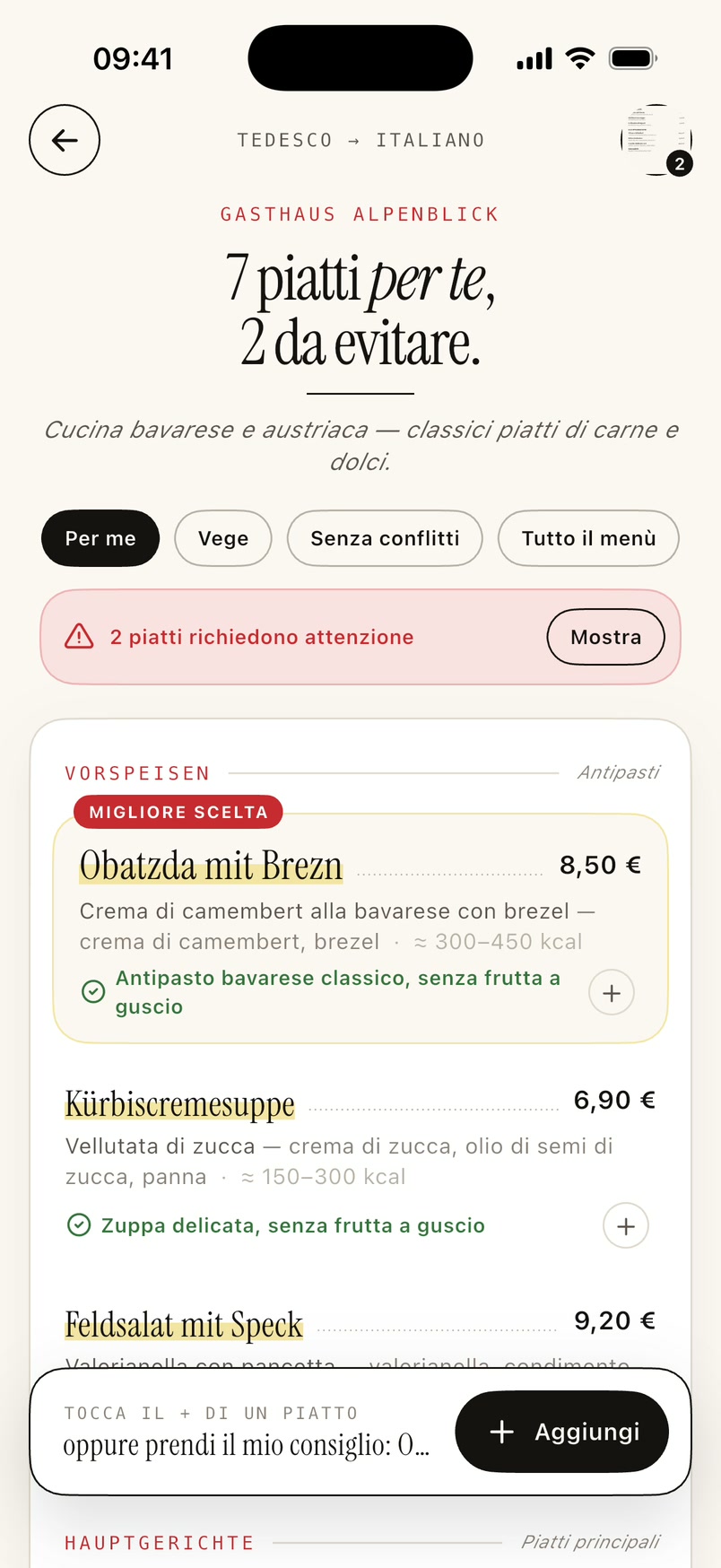 Un menu tradotto in MenuBuddy